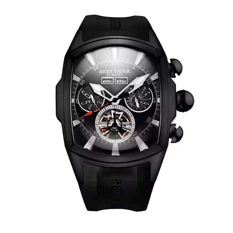 Reef Tiger 316L Stainless Steel Wine Barrel Automatic Watch for Men