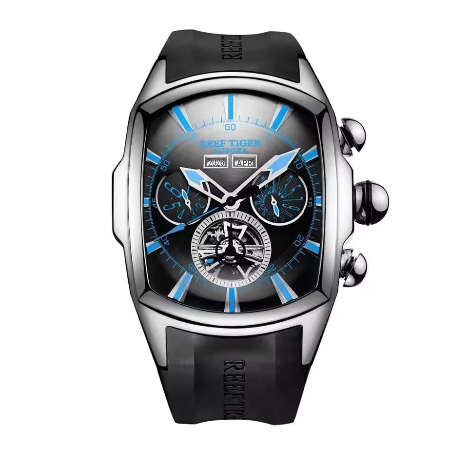 Reef Tiger 316L Stainless Steel Wine Barrel Automatic Watch for Men
