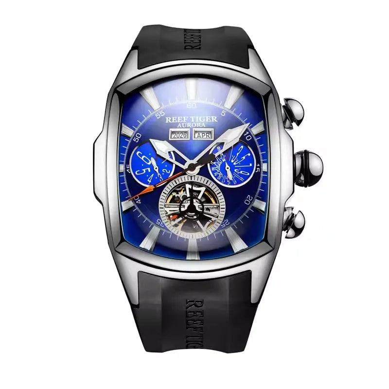 Reef Tiger 316L Stainless Steel Wine Barrel Automatic Watch for Men