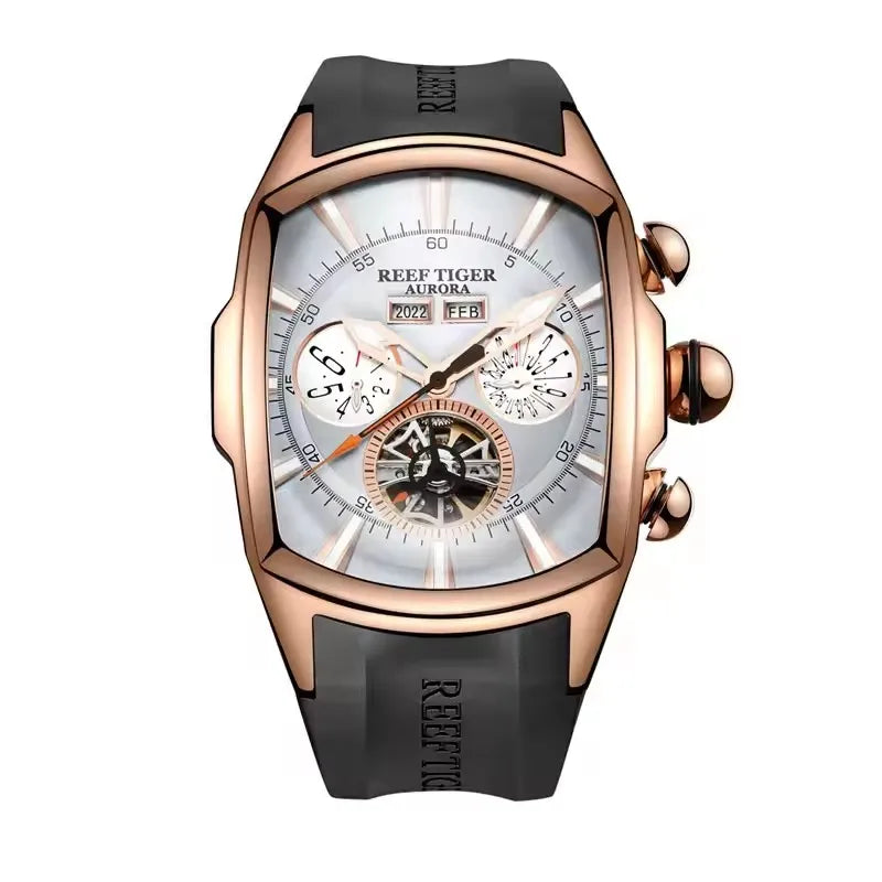 Reef Tiger 316L Stainless Steel Wine Barrel Automatic Watch for Men