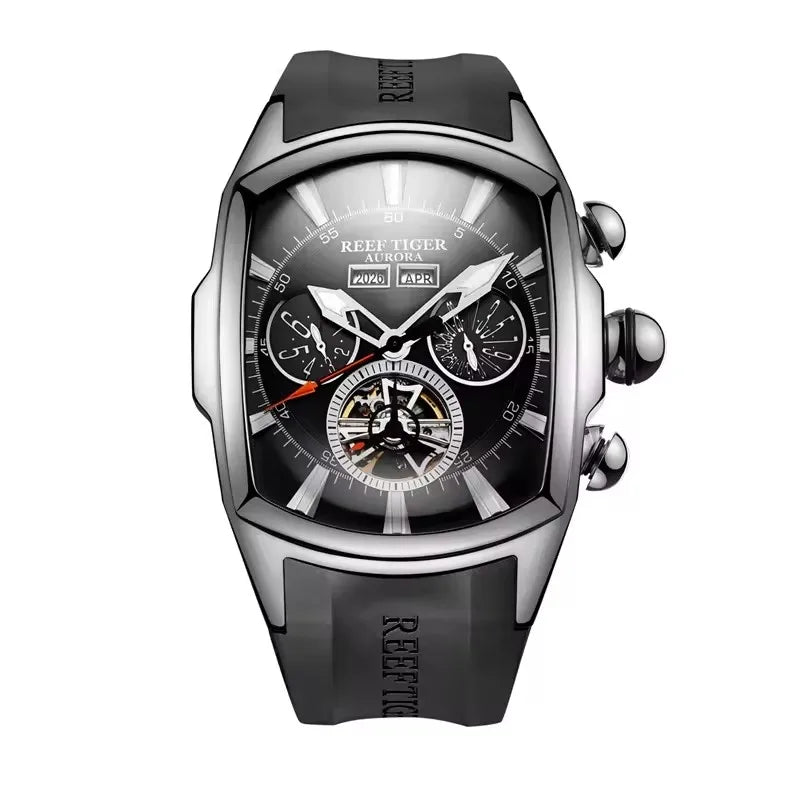 Reef Tiger 316L Stainless Steel Wine Barrel Automatic Watch for Men