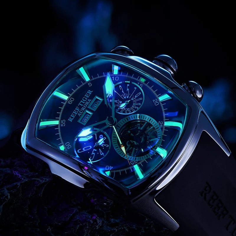 Reef Tiger 316L Stainless Steel Wine Barrel Automatic Watch for Men