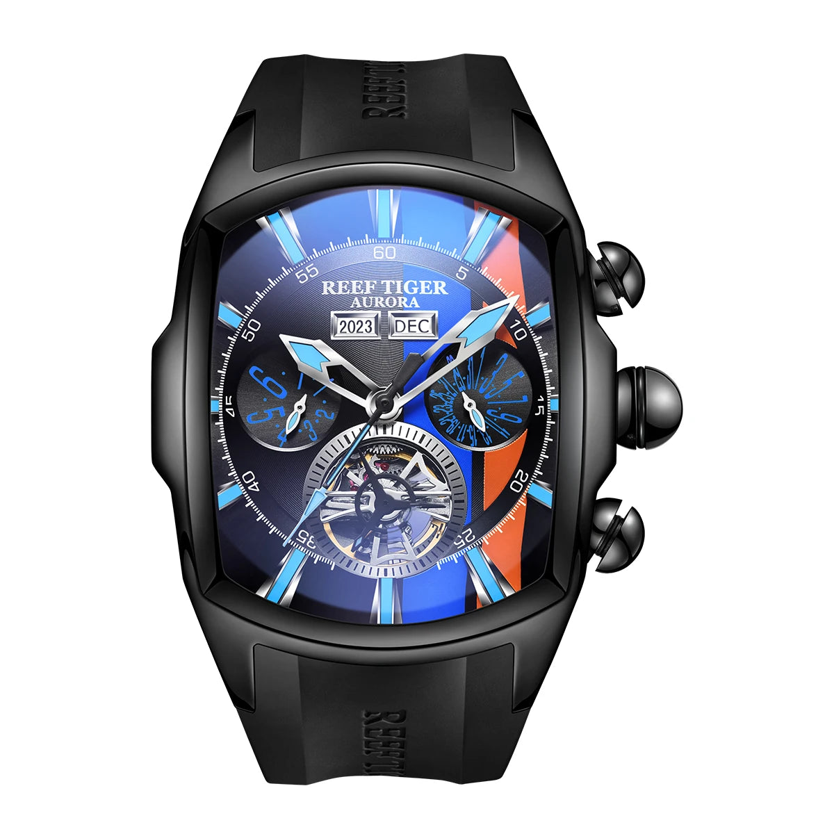 Reef Tiger Men's Tank-track Black Case Sport Watches