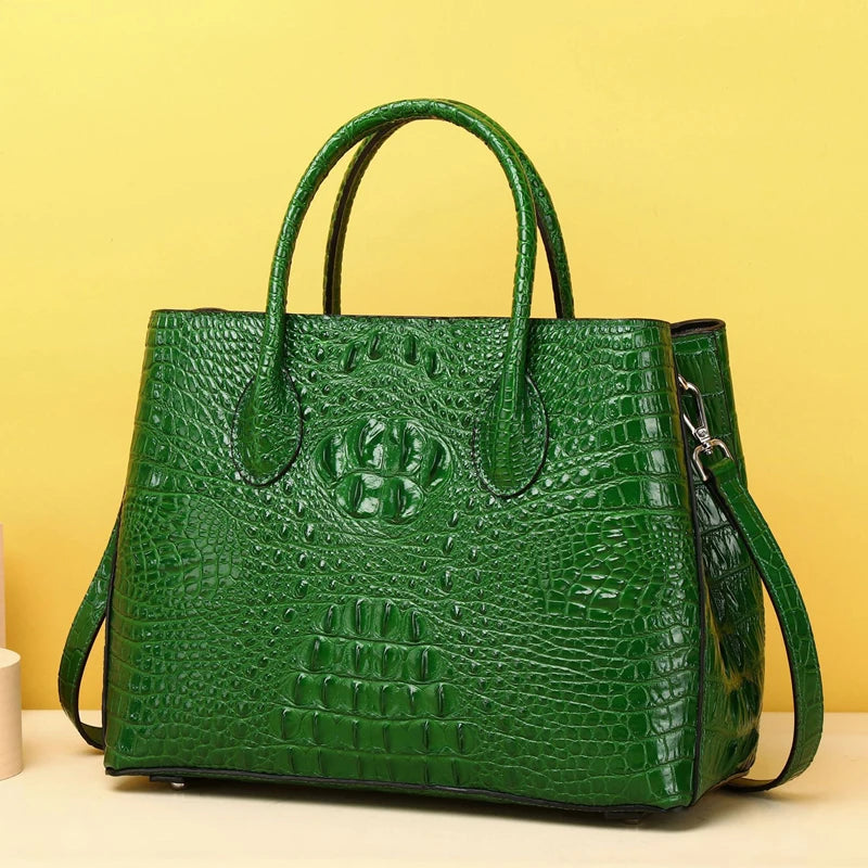 NovaTime Luxury Genuine Leather Crocodile-Embossed Women's Tote Bag | Elegant Designer Handbag