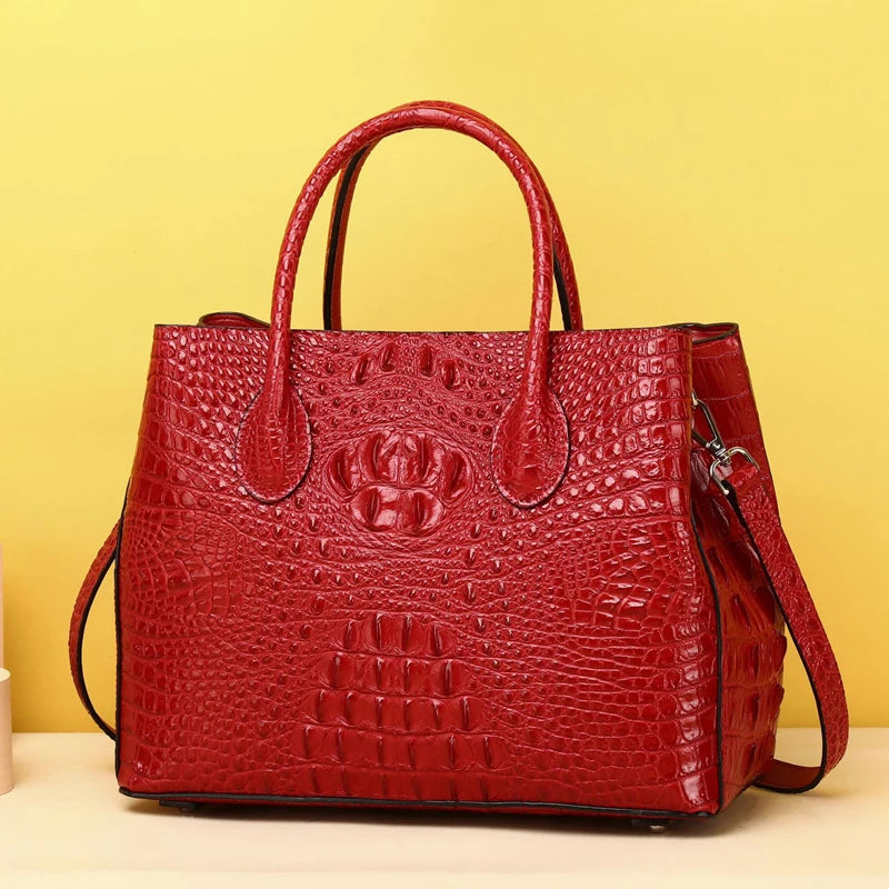 NovaTime Luxury Genuine Leather Crocodile-Embossed Women's Tote Bag | Elegant Designer Handbag