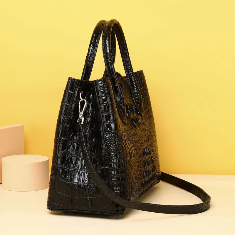 NovaTime Luxury Genuine Leather Crocodile-Embossed Women's Tote Bag | Elegant Designer Handbag