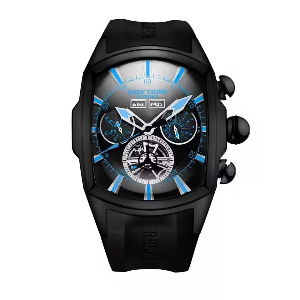 Reef Tiger 316L Stainless Steel Wine Barrel Automatic Watch for Men