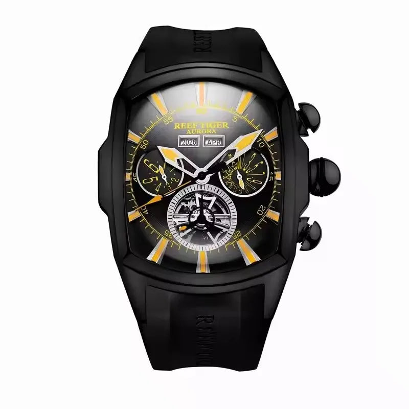 Reef Tiger 316L Stainless Steel Wine Barrel Automatic Watch for Men