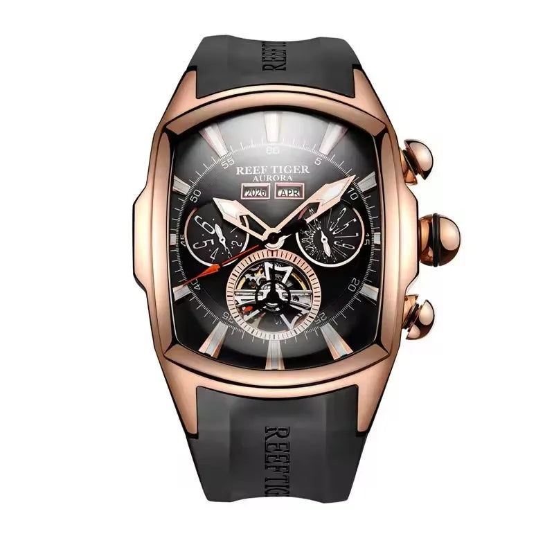 Reef Tiger 316L Stainless Steel Wine Barrel Automatic Watch for Men
