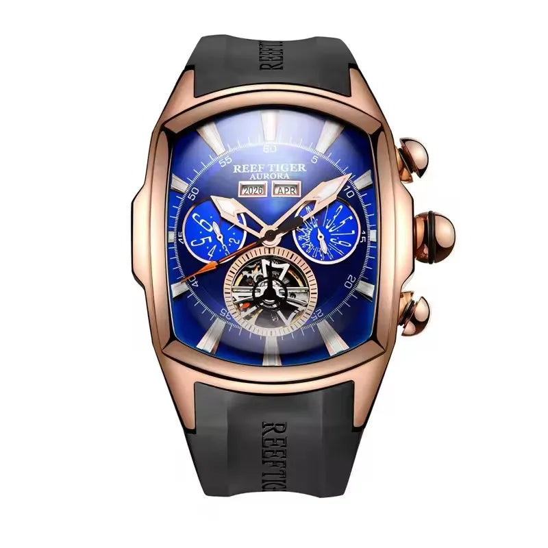 Reef Tiger 316L Stainless Steel Wine Barrel Automatic Watch for Men
