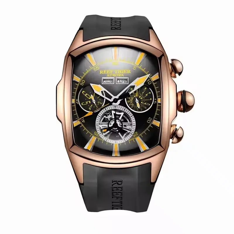 Reef Tiger 316L Stainless Steel Wine Barrel Automatic Watch for Men