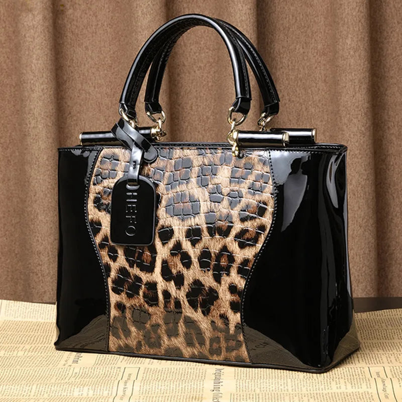 Pure Cowhide Leopard Women's Bag Large Capacity Genuine