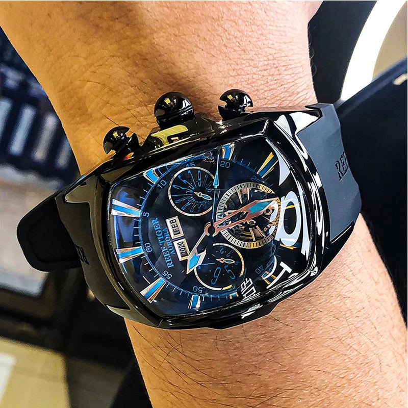 Reef Tiger 316L Stainless Steel Wine Barrel Automatic Watch for Men