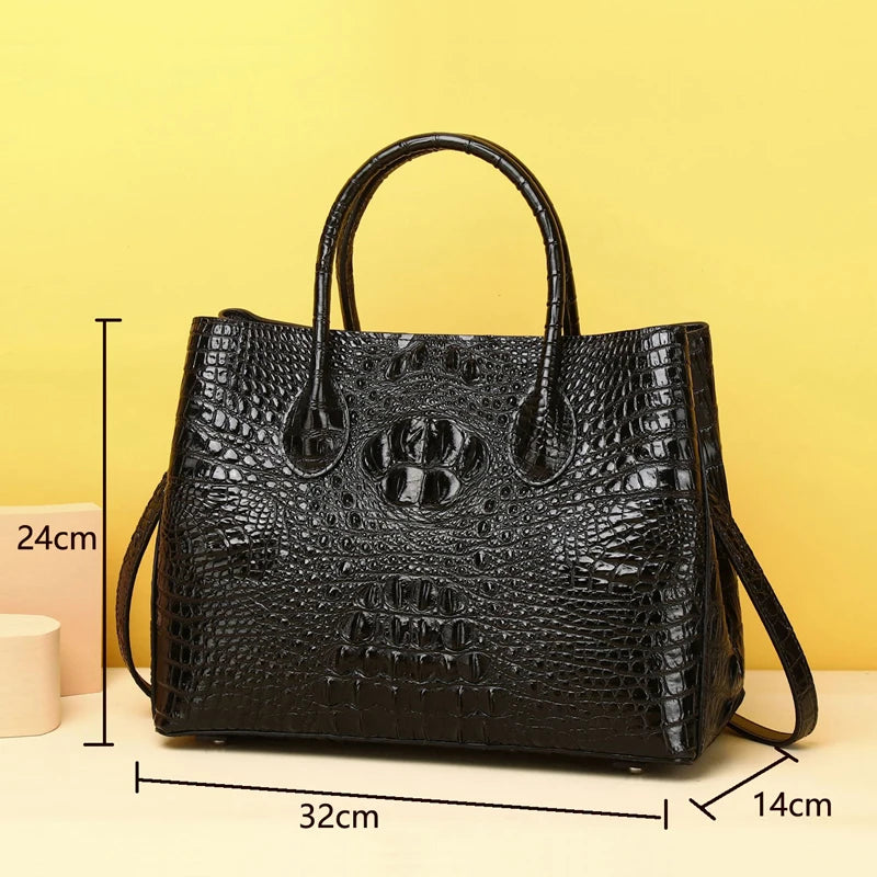 NovaTime Luxury Genuine Leather Crocodile-Embossed Women's Tote Bag | Elegant Designer Handbag