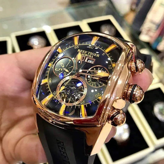 Reef Tiger 316L Stainless Steel Wine Barrel Automatic Watch for Men