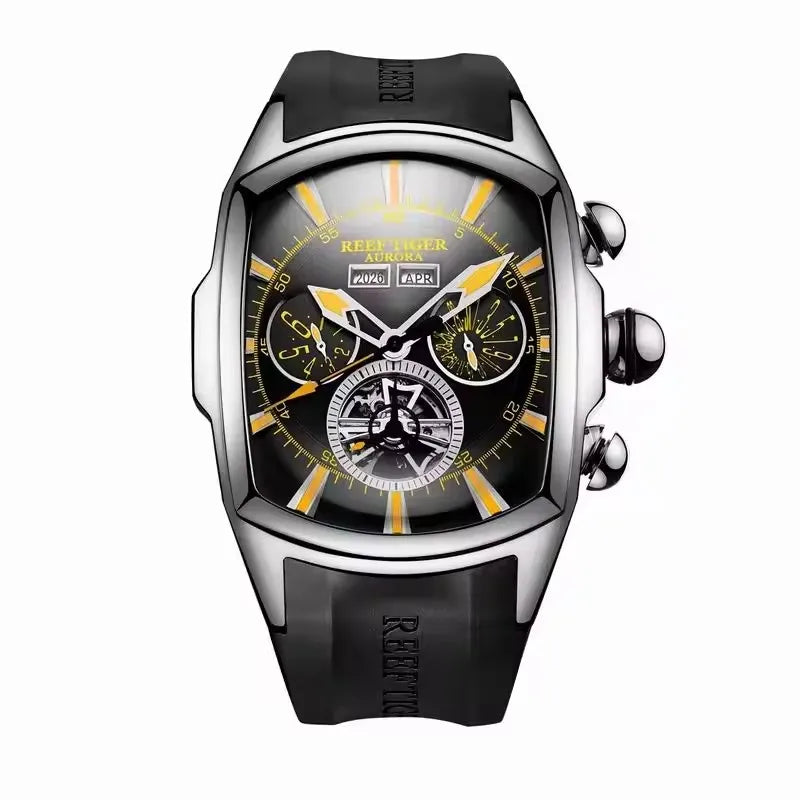 Reef Tiger 316L Stainless Steel Wine Barrel Automatic Watch for Men