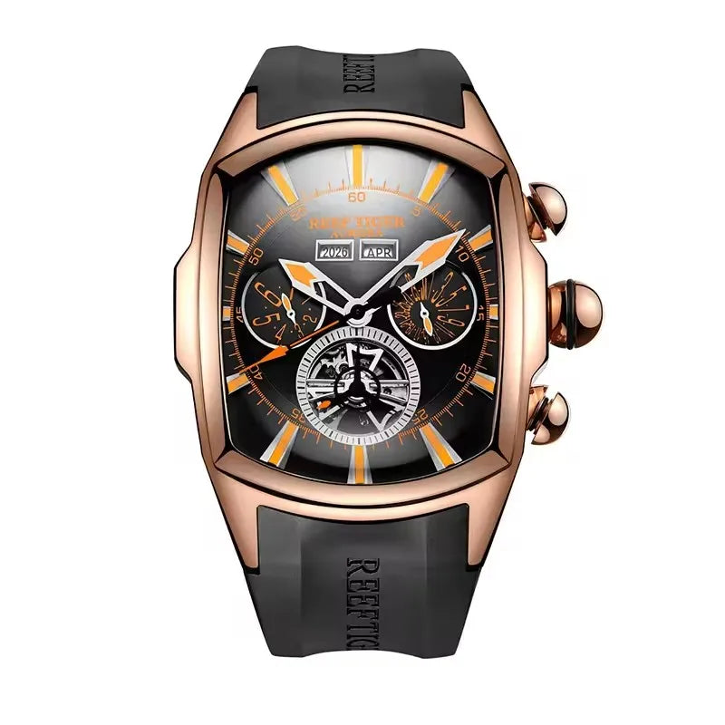Reef Tiger 316L Stainless Steel Wine Barrel Automatic Watch for Men