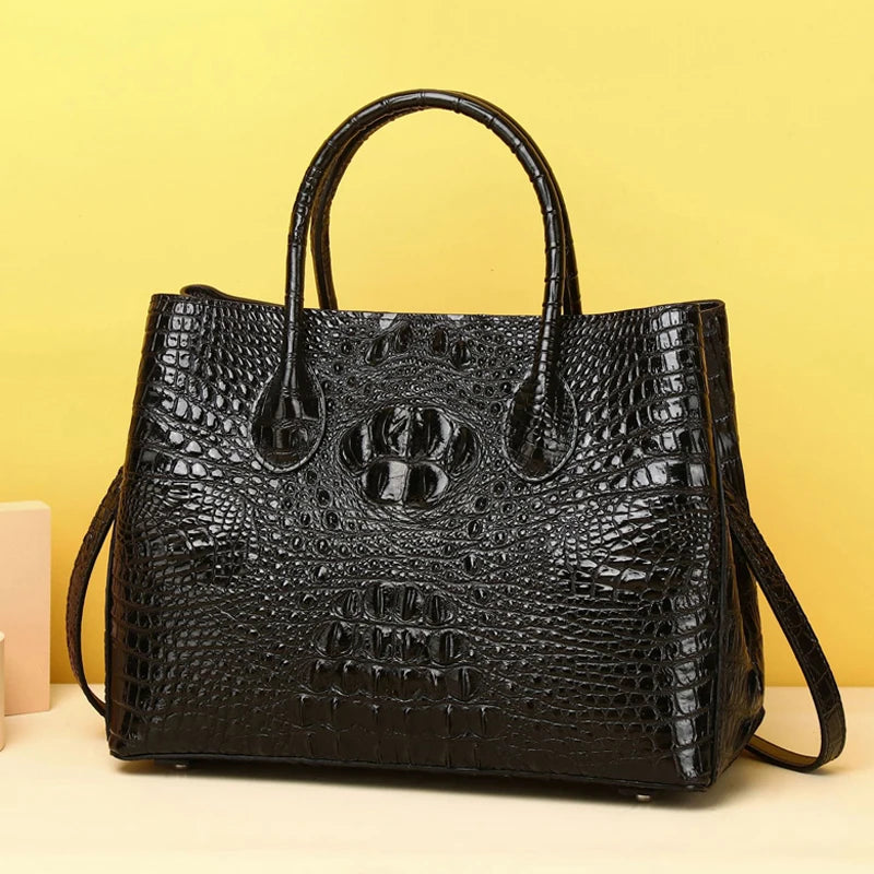 NovaTime Luxury Genuine Leather Crocodile-Embossed Women's Tote Bag | Elegant Designer Handbag