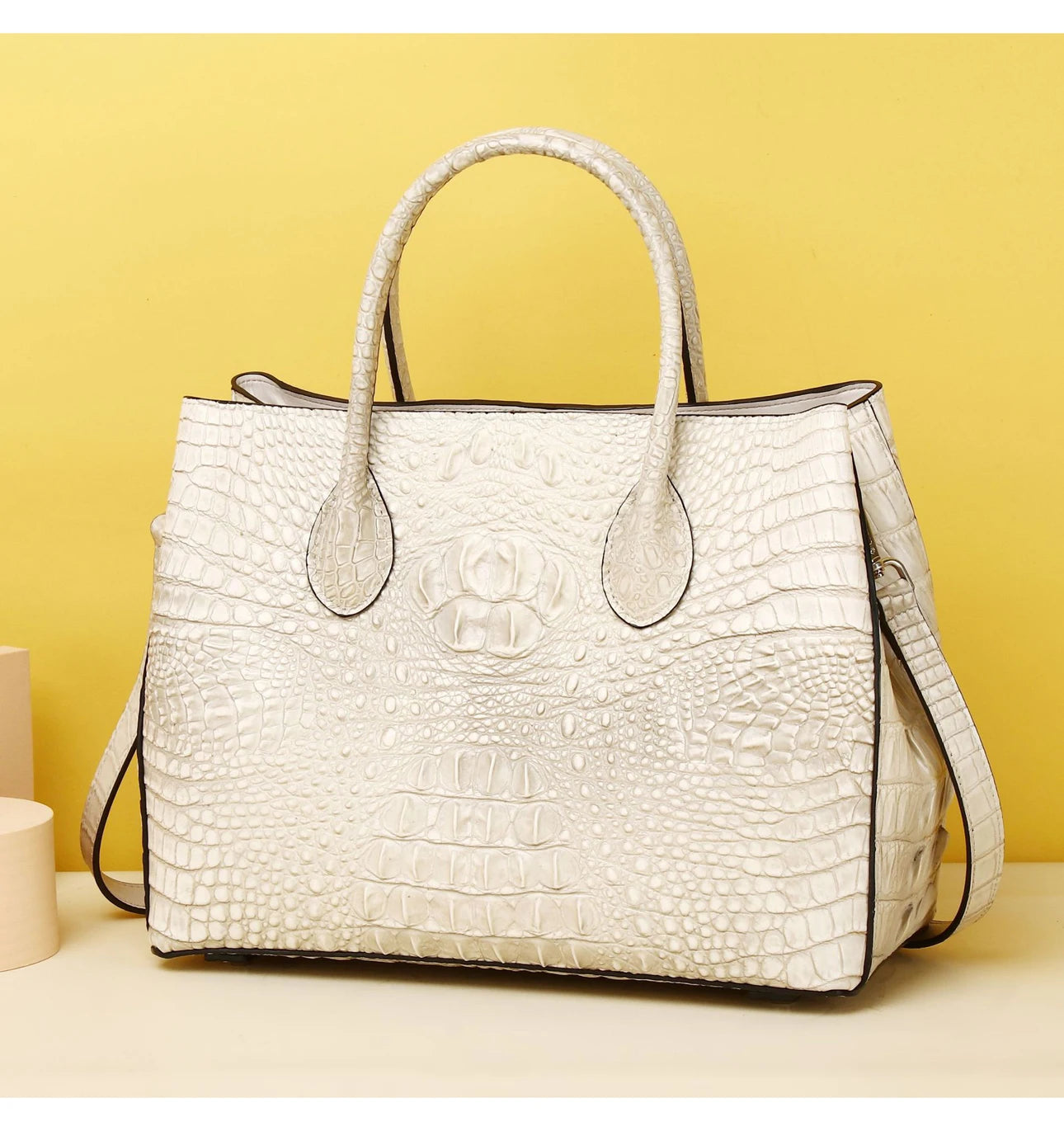 NovaTime Luxury Genuine Leather Crocodile-Embossed Women's Tote Bag | Elegant Designer Handbag