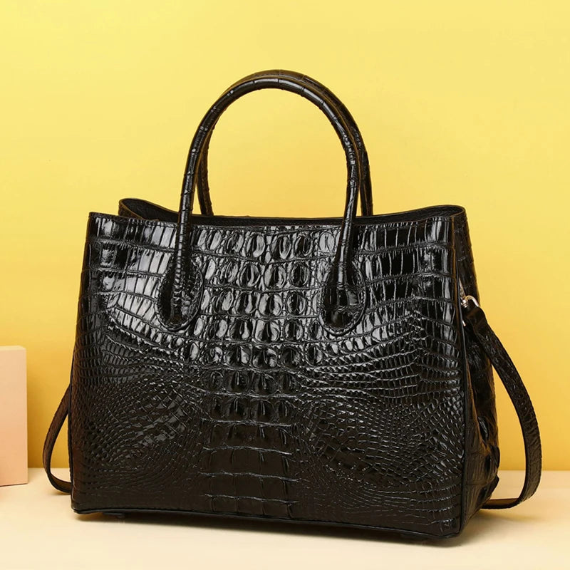 NovaTime Luxury Genuine Leather Crocodile-Embossed Women's Tote Bag | Elegant Designer Handbag