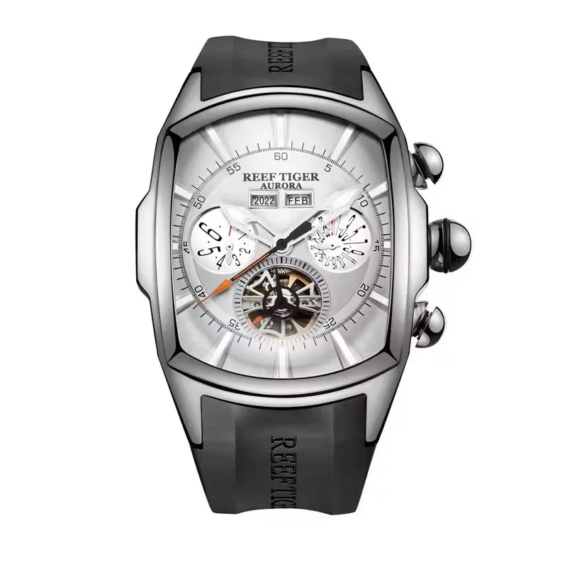 Reef Tiger 316L Stainless Steel Wine Barrel Automatic Watch for Men