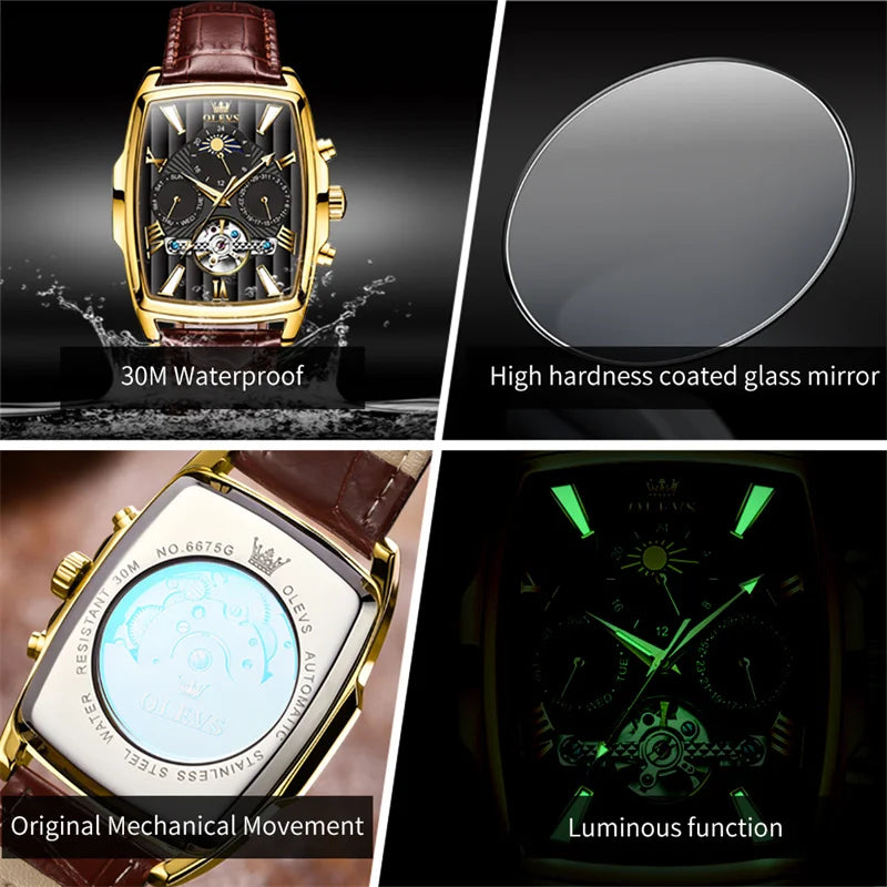 OLEVS Luxury Rectangular  Watch Business Men