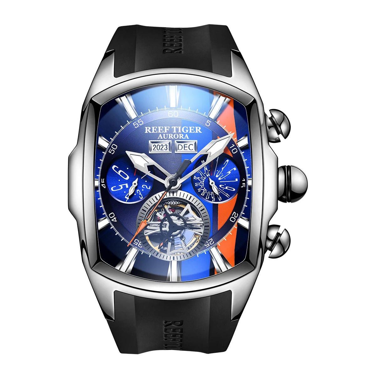 Reef Tiger Men's Tank-track Black Case Sport Watches