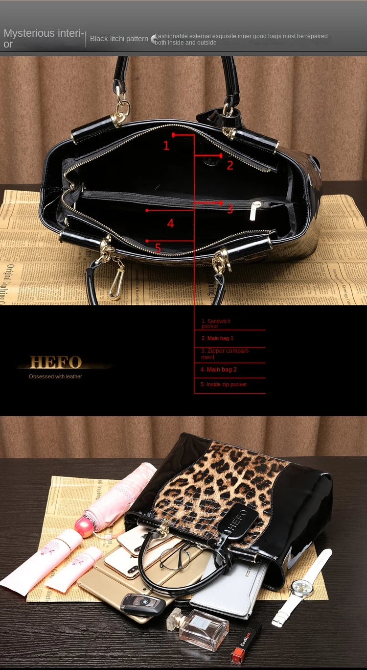 Pure Cowhide Leopard Women's Bag Large Capacity Genuine